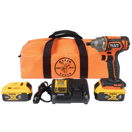 Klein Tools Battery-Operated Compact Impact Wrench, 1/2-Inch Detent Pin, Full Kit BAT20CW1